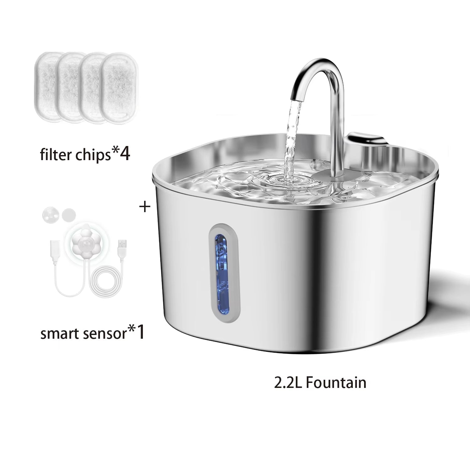 Elevate Your Pet's Hydration with the 2.2L Square Automatic Cat Water Fountain - Stainless Steel Design!
