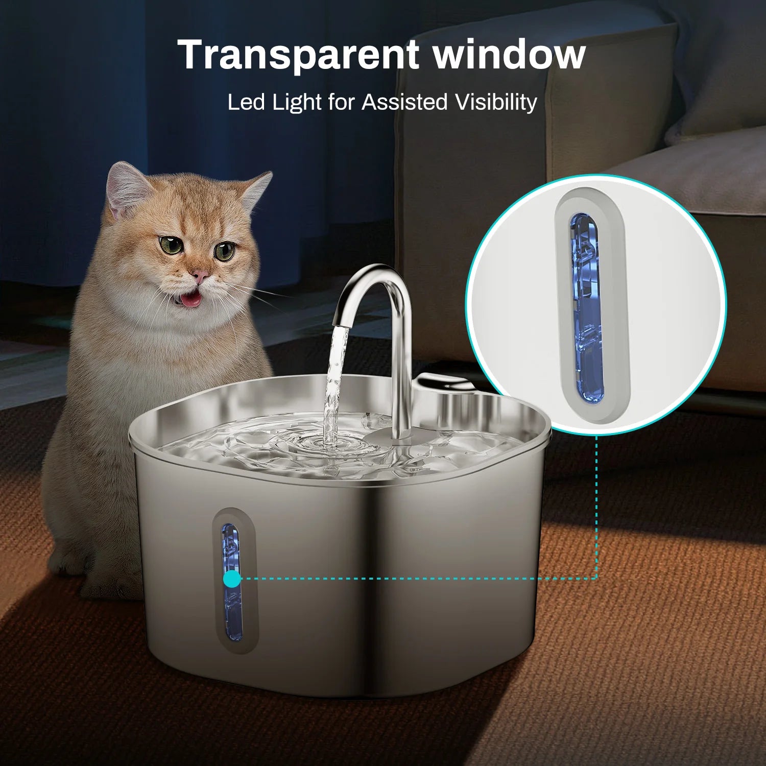 Elevate Your Pet's Hydration with the 2.2L Square Automatic Cat Water Fountain - Stainless Steel Design!