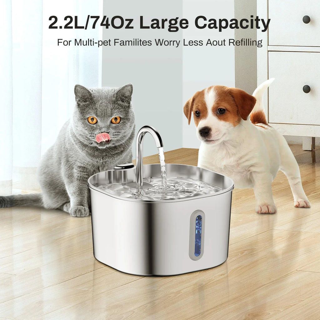 Elevate Your Pet's Hydration with the 2.2L Square Automatic Cat Water Fountain - Stainless Steel Design!